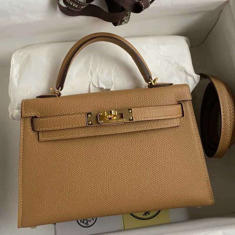 Kelly Mini II Sellier Handmade Bag In Chai Epsom Calfskin