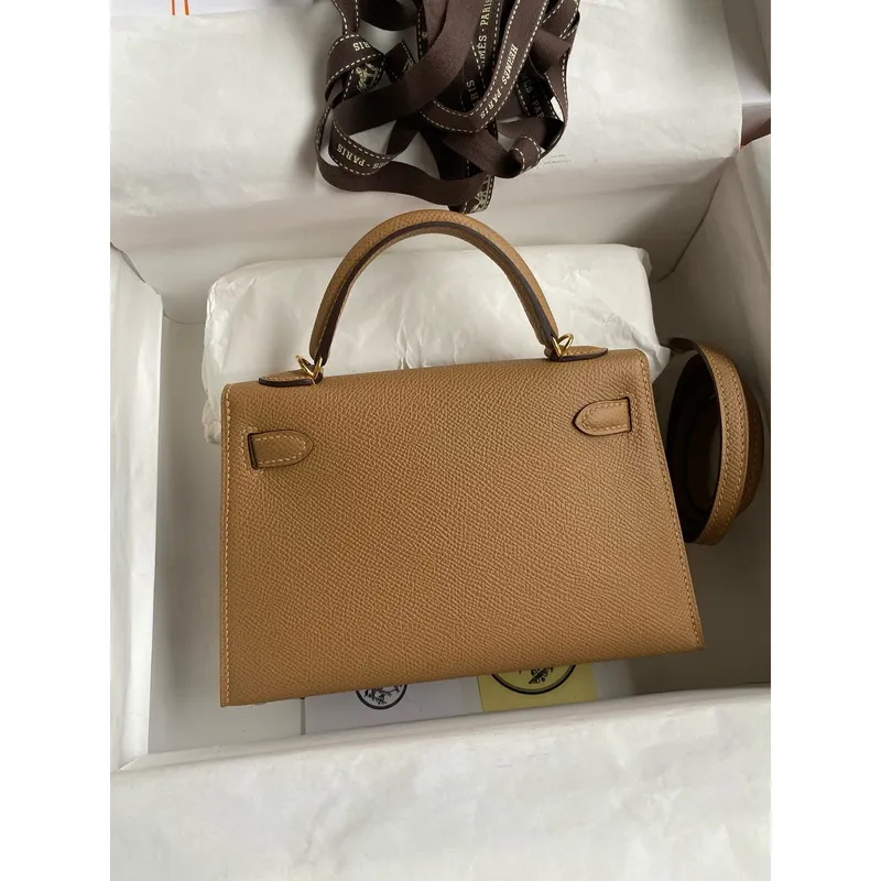 Kelly Mini II Sellier Handmade Bag In Chai Epsom Calfskin