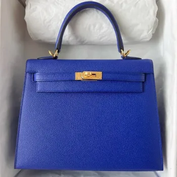 Kelly Sellier 25 Handmade Bag in Blue Electric Epsom Calfskin
