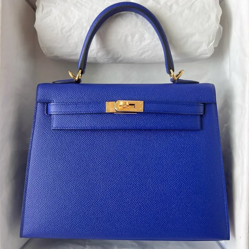 Kelly Sellier 25 Handmade Bag in Blue Electric Epsom Calfskin