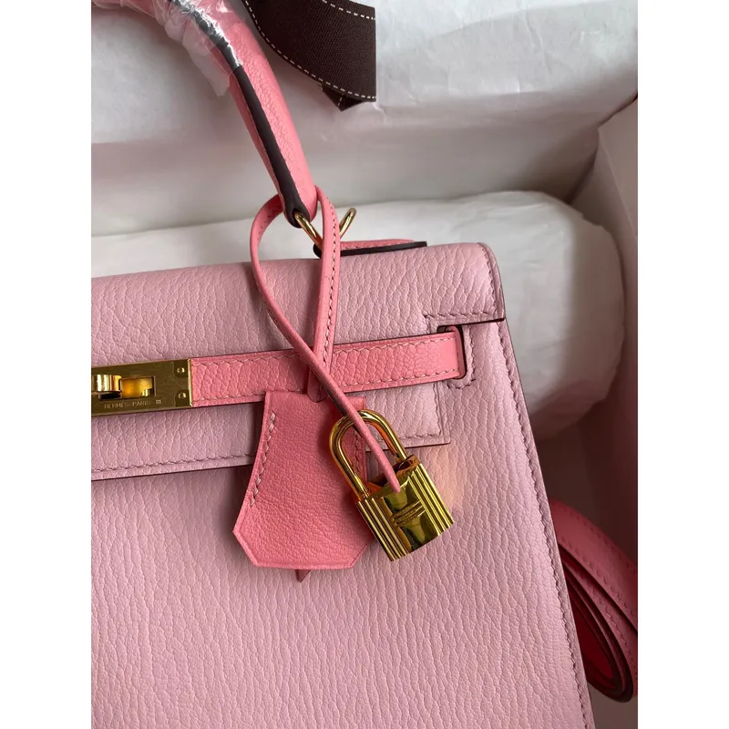 Kelly Sellier 25 Bicolor Bag in Rose Confetti and Lipstick Mysore Goatskin