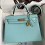 Kelly Sellier 28 Handmade Bag In Blue Atoll Epsom Calfskin