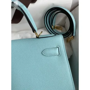 Kelly Sellier 28 Handmade Bag In Blue Atoll Epsom Calfskin