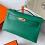 Kelly Pochette Handmade Bag In Vert Vertigo Swift Calfskin