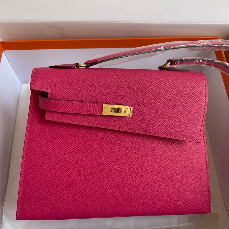 Kelly En Desordre 20 Handmade Bag in Rose Red Epsom Calfskin