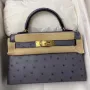 Hermes Gris Agate Ostrich Kelly Mini II Handmade Bag