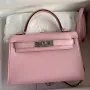 Kelly Mini II Sellier Handmade Bag In Rose Sakura Chevre Mysore Leather