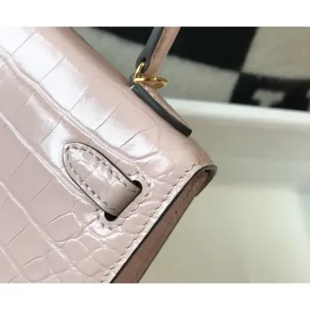 Kelly Mini II Bag In Rose Dragee Embossed Crocodile Calfskin