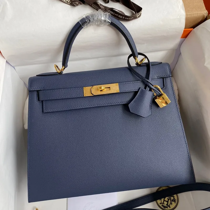 Kelly Sellier 28 Handmade Bag In Blue Saphir Epsom Calfskin