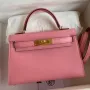 Kelly Mini II Sellier Handmade Bag In Rose Confetti Chevre Mysore Leather