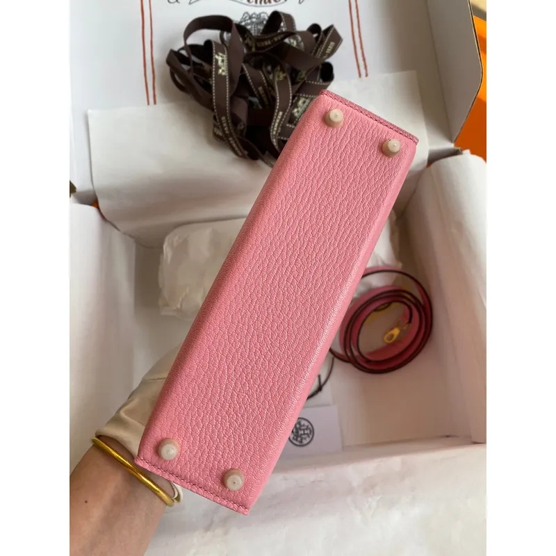 Kelly Mini II Sellier Handmade Bag In Rose Confetti Chevre Mysore Leather