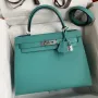 Kelly Sellier 28 Handmade Bag In Blue Paon Epsom Calfskin