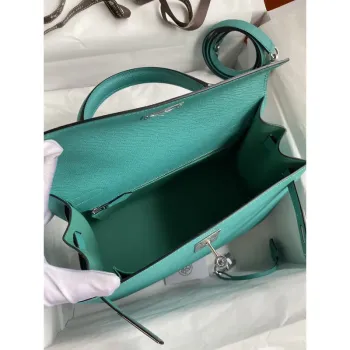 Kelly Sellier 28 Handmade Bag In Blue Paon Epsom Calfskin