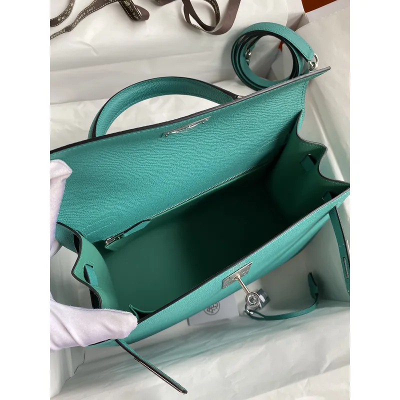 Kelly Sellier 28 Handmade Bag In Blue Paon Epsom Calfskin