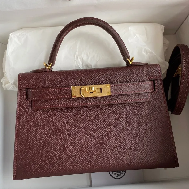 Kelly Mini II Sellier Handmade Bag In Bordeaux Epsom Calfskin