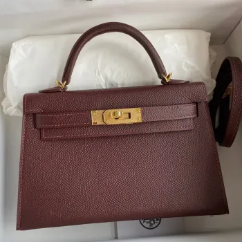 Kelly Mini II Sellier Handmade Bag In Bordeaux Epsom Calfskin