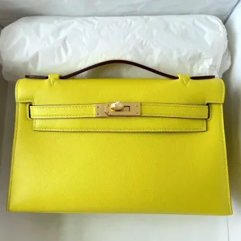 Kelly Pochette Handmade Bag In Lime Swift Calfskin