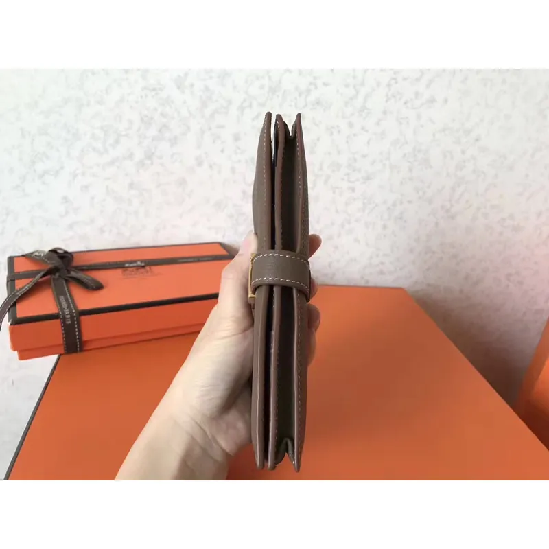 Hermes Taupe Clemence Bearn Gusset Wallet