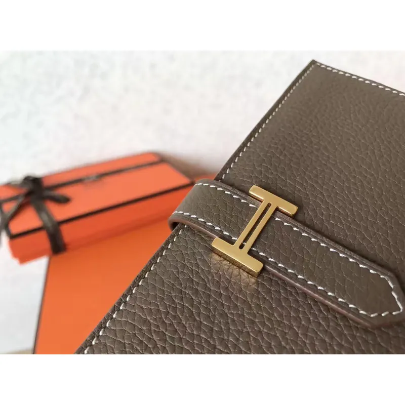 Hermes Taupe Clemence Bearn Gusset Wallet