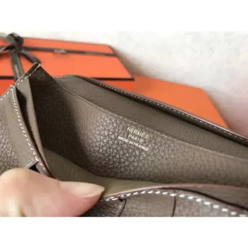 Hermes Taupe Clemence Bearn Gusset Wallet