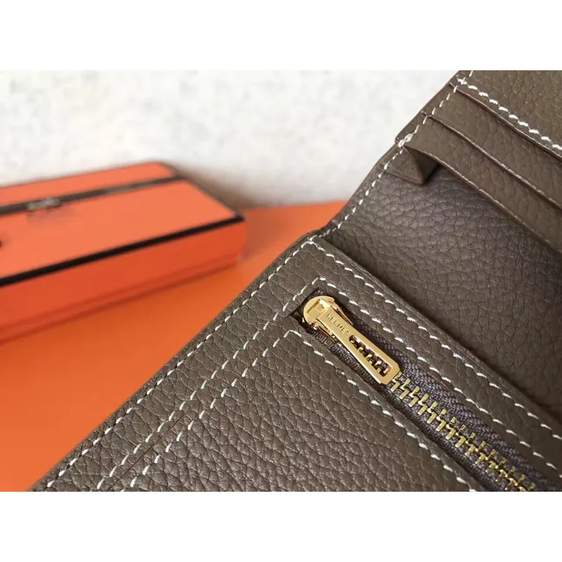 Hermes Taupe Clemence Bearn Gusset Wallet