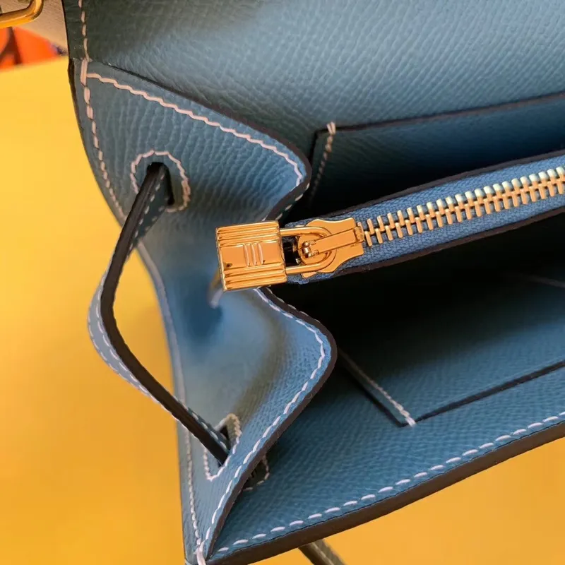 Kelly Classique To Go Wallet In Blue Jean Epsom Calfskin