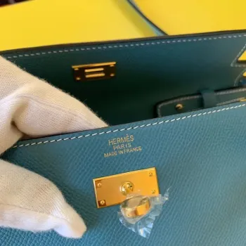 Kelly Classique To Go Wallet In Blue Jean Epsom Calfskin