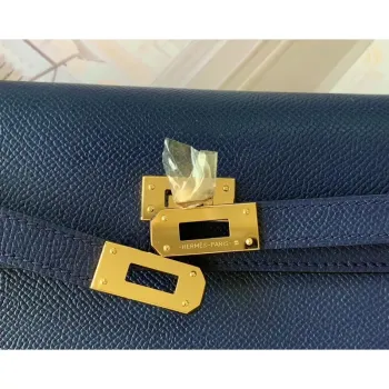 Kelly Classique To Go Wallet In Dark Blue Epsom Calfskin