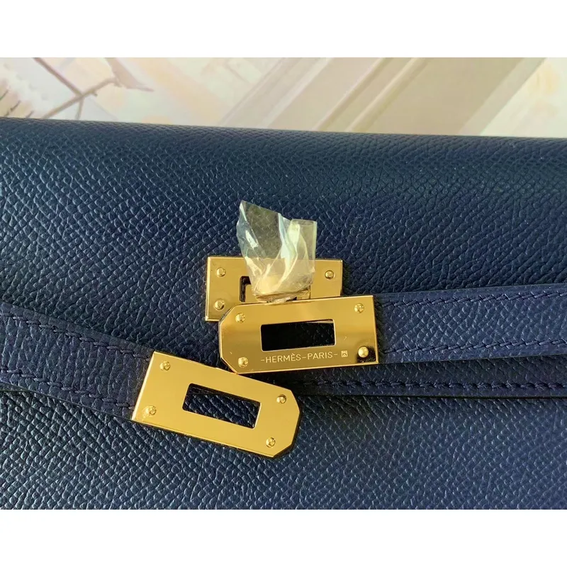 Kelly Classique To Go Wallet In Dark Blue Epsom Calfskin
