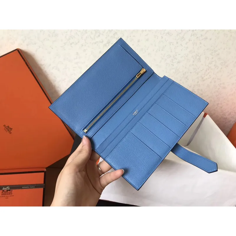 Hermes Blue Jean Epsom Bearn Gusset Wallet