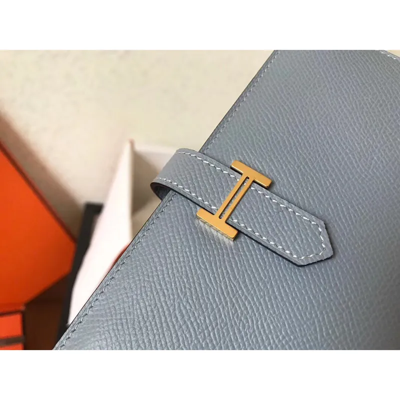 Hermes Blue Lin Epsom Bearn Gusset Wallet