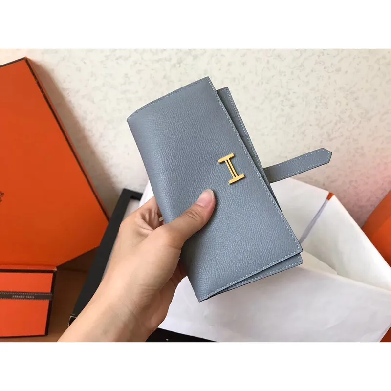 Hermes Blue Lin Epsom Bearn Gusset Wallet
