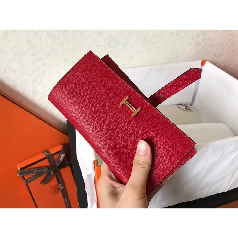 Hermes Red Epsom Bearn Gusset Wallet