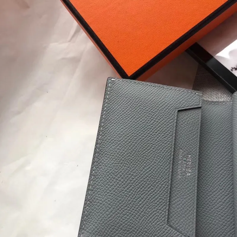 Hermes Bearn Mini Wallet In Blue Lin Epsom Leather