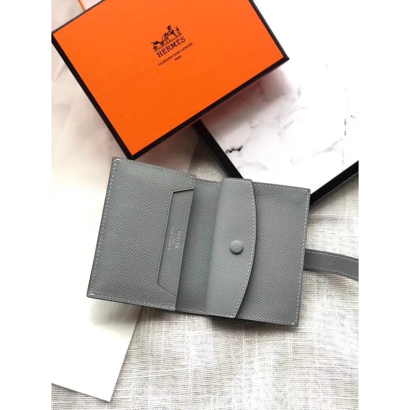 Hermes Bearn Mini Wallet In Blue Lin Epsom Leather