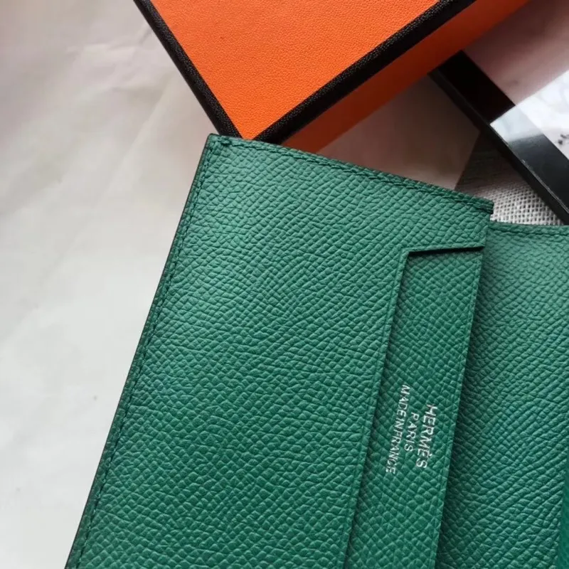 Hermes Bearn Mini Wallet In Vert Vertigo Epsom Leather