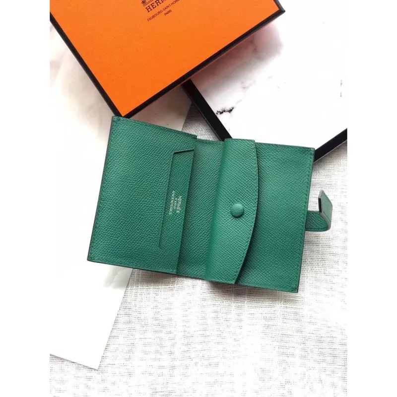 Hermes Bearn Mini Wallet In Vert Vertigo Epsom Leather
