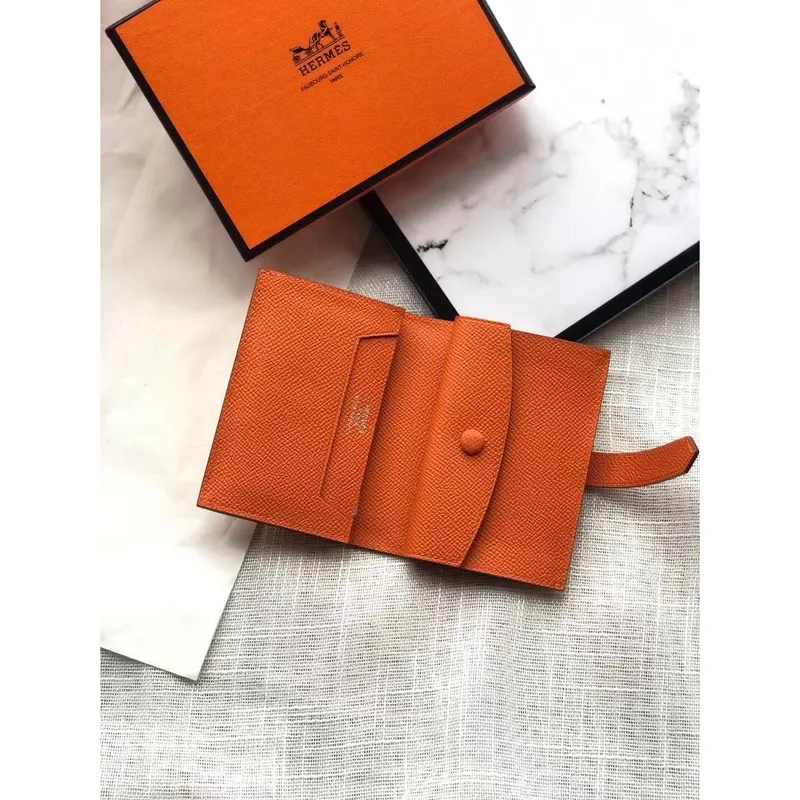 Hermes Bearn Mini Wallet In Orange Epsom Leather