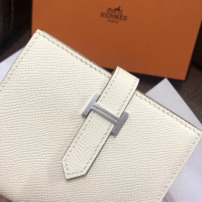 Hermes Bearn Compact Wallet In White Epsom Leather
