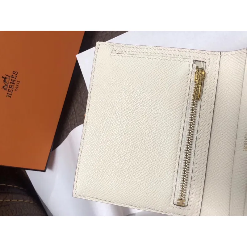 Hermes Bearn Compact Wallet In White Epsom Leather
