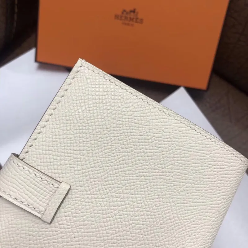 Hermes Bearn Compact Wallet In White Epsom Leather