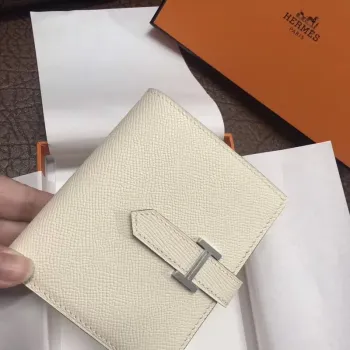Hermes Bearn Compact Wallet In White Epsom Leather