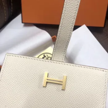 Hermes Bearn Compact Wallet In White Epsom Leather