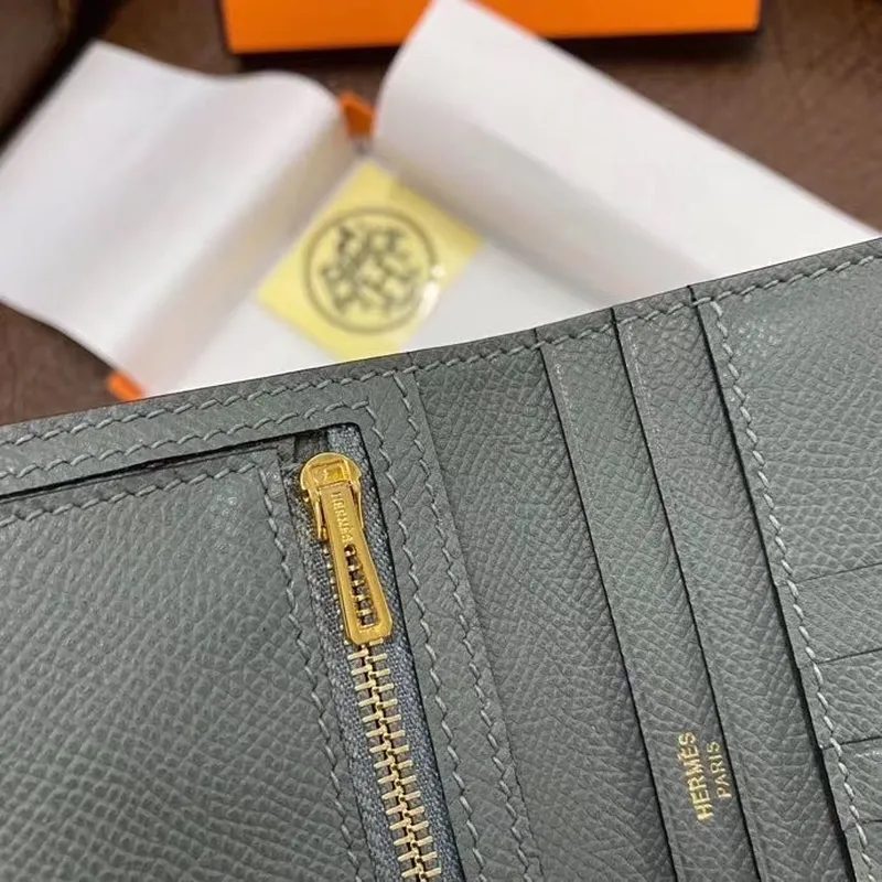 Hermes Bearn Compact Wallet In Vert Amande Epsom Leather
