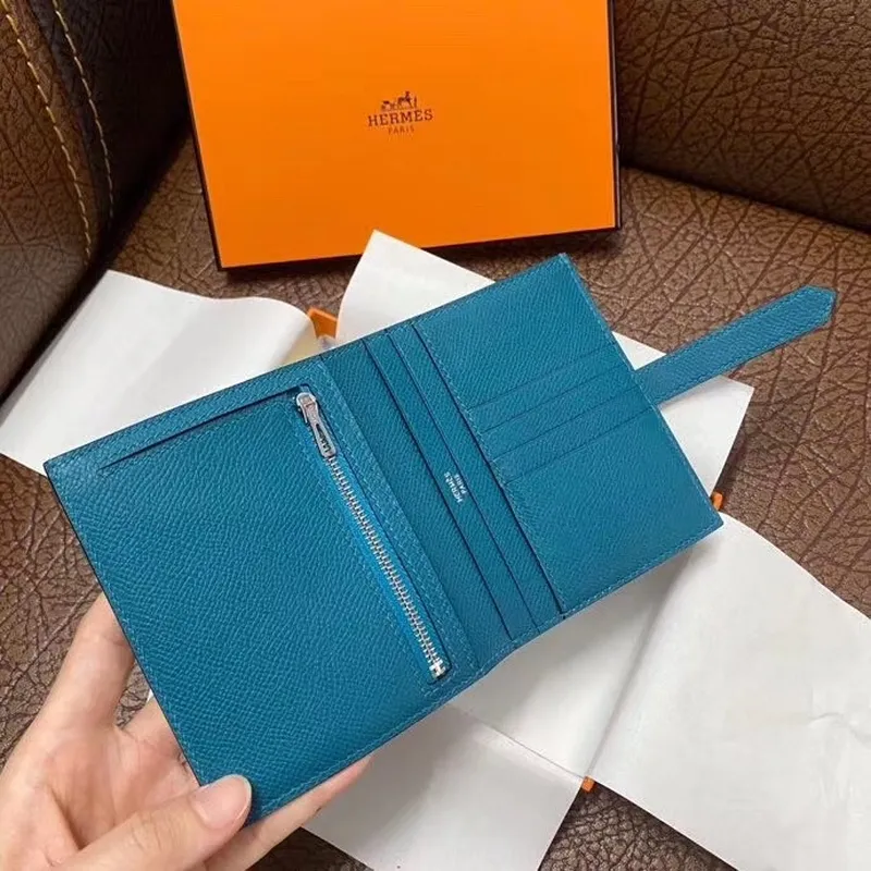 Hermes Bearn Compact Wallet In Blue Izmir Epsom Leather