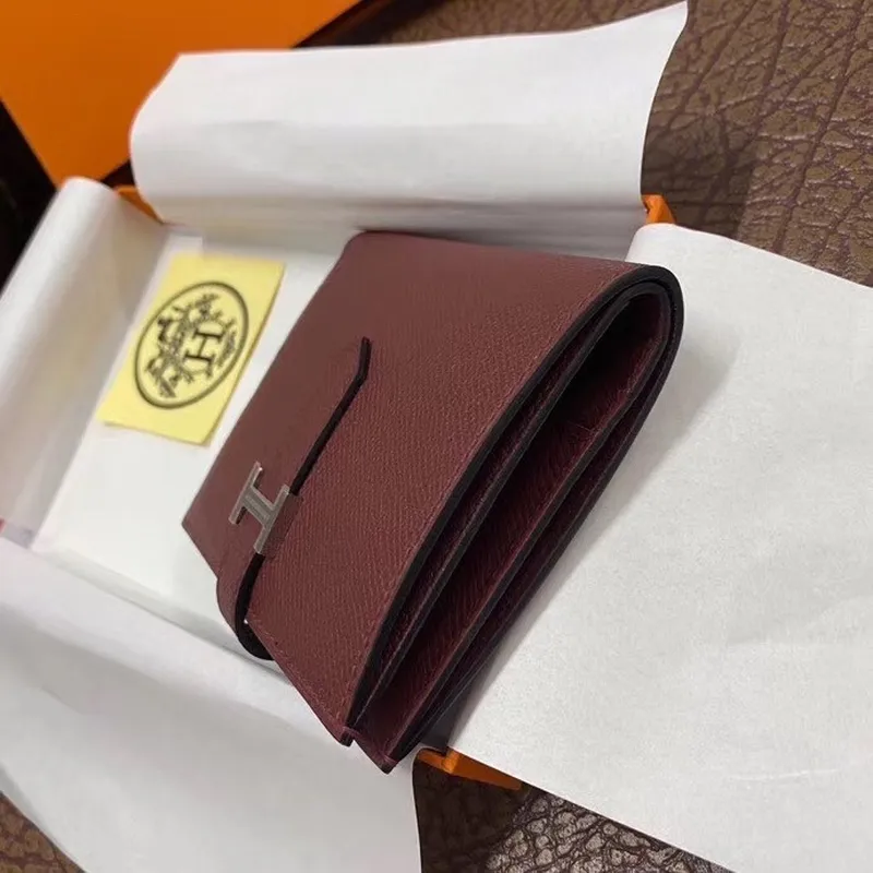 Hermes Bearn Compact Wallet In Bordeaux Epsom Leather