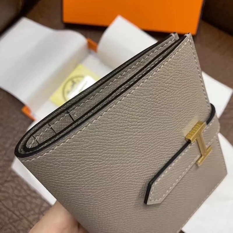Hermes Bearn Compact Wallet In Gris Asphalt Epsom Leather