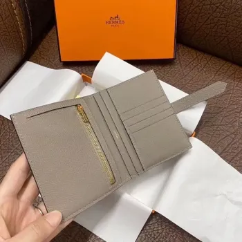 Hermes Bearn Compact Wallet In Gris Asphalt Epsom Leather