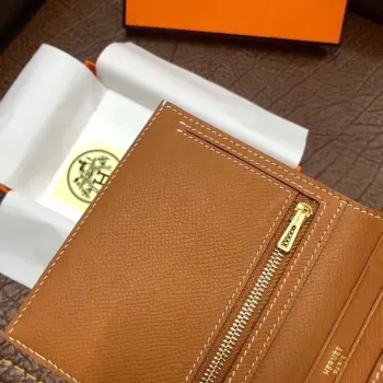 Hermes Bearn Compact Wallet In Gold Epsom Leather