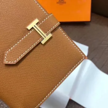 Hermes Bearn Compact Wallet In Gold Epsom Leather